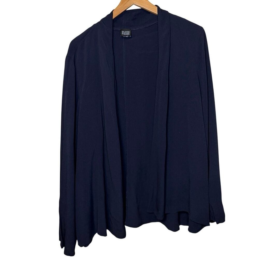 Eileen Fischer Boho Minimalist Navy Blue Open Front Long Sleeve Cardigan XL